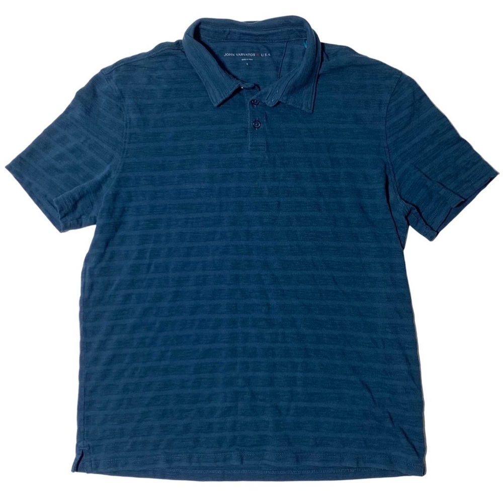 John Varvatos Polo Shirt Blue Textured Cotton Mens Large